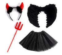 Angel Costume, Halloween Costume Accessory Set with Angel Wings Tutu Skirt Fairies Wand Halo Devil Fancy Dress Angel Wings Cosplay Costume Accessories for Carnival Halloween Party (Black)