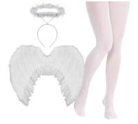 Angel Costume Set - Halo, Wings & Tights I Love Fancy Dress White Medium