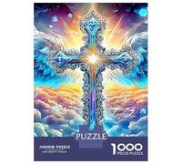 Angel Cross Recycled Cardboard 1000 Piece Glowing Cross & Bible Premium Puzzle, Decompression, Personalised Gift, Wall Decor & Indoor Leisure 38x26cm/1000pcs