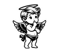 Angel Cupid with Wings Behind Engraving Decals 38x50.2cm Art Mural Painting Black