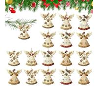 Angel Decorations, 2D Wooden Christmas Ornaments, Elegant Set with Flat Pendants with Delicate Design and Lightweight, Ideal for Tree Wreaths on the Wall or as a Gift Tag to Make a Party