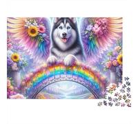 Angel Dog Rainbow Bridge 1000 Piece Jigsaw Puzzle Colorful Husky Rainbow Bridge Art Decor Educational Gift Puzzle for Adults 52x38cm/1000pcs