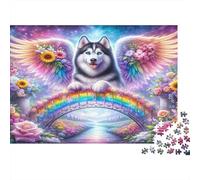 Angel Dog Rainbow Bridge 1000Pc for Adults Gifts: Husky with Rainbow Wings Educational Game Challenge & Brainteasing Activity 38x26cm/1000pcs