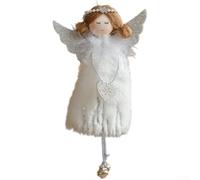 Angel Doll Ornament with Wings Bell Heart Pendant Hanging on Christmas For Tree, Soft Fabric Material for Seasonal Holiday Decor (White)