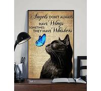Angel Don't Always Have Wings Sometimes They Have Whiskers Black Cat Poster Vintage Metal Tin Sign Bar Pub Club Cafe Home Wall Decor Metal Tin Sign 8x12 Inch
