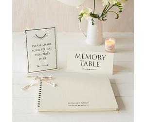 ANGEL & DOVE A4 Ivory Memory Book & 2 Signs Set - Funeral Condolence Book, Memorial, Celebration of Life