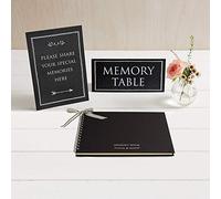 ANGEL & DOVE A5 Black Funeral Memory Book & 2 Signs Set | Textured Hardback Covers, 35 Unlined Pages (70 Sides), Space to Add a Name, Condolence Book, Memorial, Celebration of Life