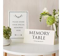 ANGEL & DOVE Set of 2 Ivory Funeral Signs 'Memory Table' & 'Share Your Memories' - Condolence, Memorial, Celebration of Life