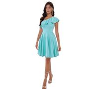 Angel-fashions Elegant One Shoulder Light Blue Homecoming Dress A-Line Ruffles Cocktail Dresses Perfect for Wedding Guests and Parties Size 14