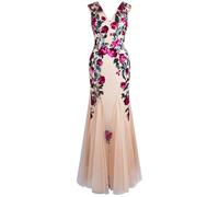 Angel-fashions Women's Deep V Neck Magenta Rose Sequin Sheath Prom Dresses Small