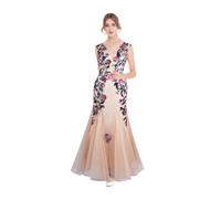Angel-fashions Women's Deep V Neck Pink Rose Sequin Sheath Prom Dresses Size 16