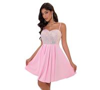 Angel-fashions Women's Elegant Pink Sequin Homecoming Dress Sweetheart Neckline Cocktail Dress A-Line Short Prom Dresses Size 12