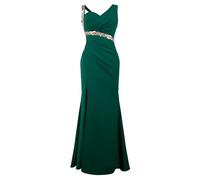 Angel-fashions Women's One Shoulder Ruched Gold Sequin Slit Pelumn Green Prom Evening Dress Size 16