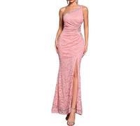 Angel-fashions Women's One Shoulder Ruching Beading Lace Long Formal Dress Size 8