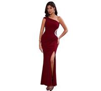 Angel-fashions Women's One Shoulder Ruching Beading Ribbon Soft Evening Gown