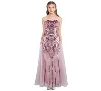 Angel-fashions Women's Pink Sequin Strapless Sweetheart Mesh Lace up Banquet Dress Size 22