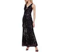 Angel-fashions Women's Sequin V Neck Paillette Tree Branch Tulle Backless Lace Up Mermaid Evening Dress Black Size 14
