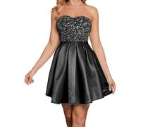 Angel-fashions Women's Strapless Sequin A-Line Sequin Elegant Short Prom Gown Cocktail Dress