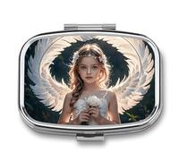 Angel Feathers Pill Box Square Pill Case Portable Pill Container Holder 2 Compartment Travel Pill Organizer Daily Medicine Vitamin Holder Organizer for Purse Pocket