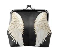 Angel Feathers Print Compact Coin Purse 4.52 x 4.13in Cute Mini Wallet with Kiss Lock Waterproof Pouch