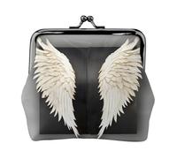angel feathers print Cute Buckle Coin Purses Vintage Pouch Kiss lock Change Purse Wallets for Women Fashion, Black, One Size, Vintage