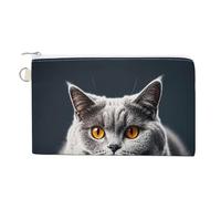 Angel Feathers Wallet for Men Women Canvas Coin Purse Zippered Change Holder with Secure Closure, A gray cat is lying, One size