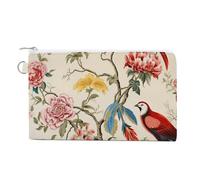 Angel Feathers Wallet for Men Women Canvas Coin Purse Zippered Change Holder with Secure Closure, Flowers and Birds, One size