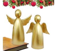 Angel Figurine | Christmas Angels Figurine - Decoration Golden 2 Piece Resin Figure for Kitchen Living Room Bedside Table Bookshelf Bedroom Bathroom Desk Tv Cabinet