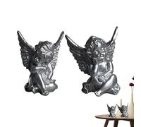 Angel Figurines - 2X Resin Crafts Cherub Statue - Home Angel Decor, Desktop Ornament, Small Fairy Figurines for Outdoor Decor, Patio, Lawn