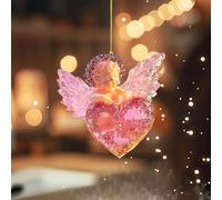 Angel Figurines Valentine's Day Acrylic Ornaments,Christmas Tree Hanging Valentine Heart Shaped Wings Angel Gift,Holiday Anniversary Ornament Gifts,Home Garden Window Decor (A)