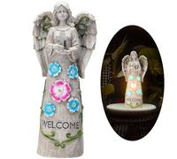 Angel Garden Statue - 12.8 Inch Solar Garden Decor with Light Praying Angel Sculpture Weatherproof Grave Decoration Yard Patio Lawn Memorial Stones GDST05C