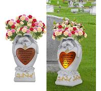 Angel Garden Statues Outdoor Decor,Cemetery vases for Grave,Decoration for Graves,Cemetery vase with led,Family Garden Memorial Statue Funeral Gift, Angels Solar Lights,Crying Angel (White)