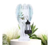 Angel Garden Statues, Resin Solar Light Sculpture with Lantern, Weatherproof Yard Art Decor for Lawn, Pathway, Walkway, Driveway, Patio, Balcony, Courtyard, Farm, Backyard, 10.3x8.5x12.4cm