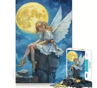 Angel Girl Under Moonlight Puzzles for Adults 1000 Pieces Mental Boost Play Neat Cut Perfect Alignment Bonding Activity for Loved Ones (50x75cm)