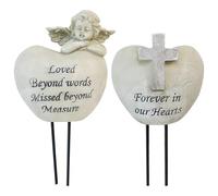 Angel Grave Vases, 2 Pieces, For Cemetery, With Stake, Heart-Shaped Resin, Angel Statue Design, Garden Memorial Decoration, Loving Engraved Sentiments For The Deceased