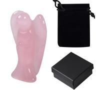 Angel Healing Crystal Set with Box & Velvet Pouch, Crystal Angel, Guardian Angels Gift for Women Crystal Ornament Reiki Crystals for Meditation, Spiritual Healing & Gift (Rose Quartz)
