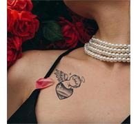 Angel Heart Herbal Temporary Tattoo Stickers, Heart-Shaped, Waterproof, Chest & Wrist, Long-Lasting 2 Weeks, Fake Tattoos