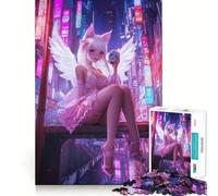 Angel in Neon City Jigsaw Puzzle 1000 Piece Cognitive Fun Play Precise Interlock Structure Bonding Activity for Loved Ones (38x26cm)