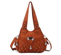 Angel Kiss Brand Womens Studded Shopping Bag Large Capacity Women Shoulder Bag with Adjustable Long Strap, brown, 30 x 12 x 32 cm