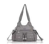 Angel Kiss Handbags for Women Large Tote Hobo Bag Soft PU Leather Multi-Pocket Shoulder Bag Top Handle Handbag, Grey