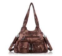 Angel Kiss Handbags for Women Large Tote Hobo Bag Soft PU Leather Multi-Pocket Shoulder Bag Top Handle Handbag, brown