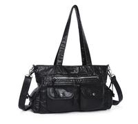 Angel Kiss Handbags for Women Soft Vegan Leather Purses Multiple Pockets Shoulder Bags Ladies Roomy Zippers Tote Bag, Black, M