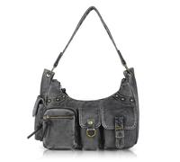 Angel Kiss Hobo Bag for Women Soft Vegan Leather Shoulder Handbag Multi-Pocket Tote Crossbody Bag, Removable Strap, Black, M