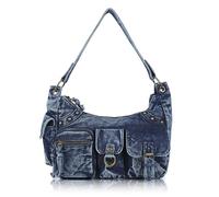 Angel Kiss Hobo Bag for Women Soft Vegan Leather Shoulder Handbag Multi-Pocket Tote Crossbody Bag, Removable Strap, Denim Blue, M