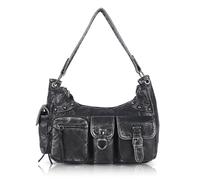 Angel Kiss Hobo Bag for Women Soft Vegan Leather Shoulder Handbag Multi-Pocket Tote Crossbody Bag, Removable Strap, Silver Black, M