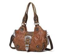 Angel Kiss Hobo Bags for Women Vegan Leather Purses and Handbags Ladies Chic Shoulder Bags Crossbody Purses with Metal Studs, Brown/Brown