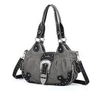 Angel Kiss Hobo Bags for Women Vegan Leather Purses and Handbags Ladies Chic Shoulder Bags Crossbody Purses with Metal Studs, Grey/Black