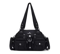 Angel Kiss Hobo Crossbody Purses for Women Shoulder Bag Multipocket Soft Hobo Purses Removable Strap Leather Handbags, Black