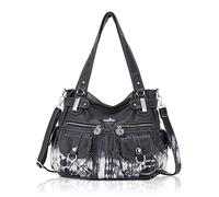 Angel Kiss Hobo Handbags for Women Large Soft PU Leather Tote Bags Shoulder Bag with Multi Pockets Tie-Dye Black