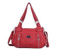 Angelkiss Large Purses and Handbags for Women Washed Faux Leather Crossbody Hobo Satchel Shoulder Handbag Tote Purse, Red, L